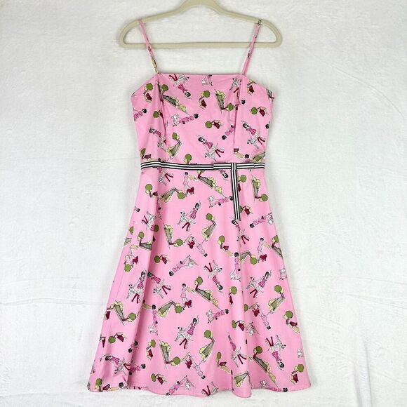 Vintage Byer Too Dog Park Mini Dress Size 9 Modern 4 Pink Retro Bow Detail - Picture 1 of 9